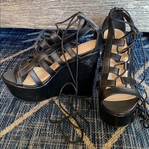 NWOT Wild Diva Lace Up Platform Wedges
